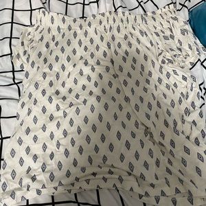 off the shoulder top with navy blue detail